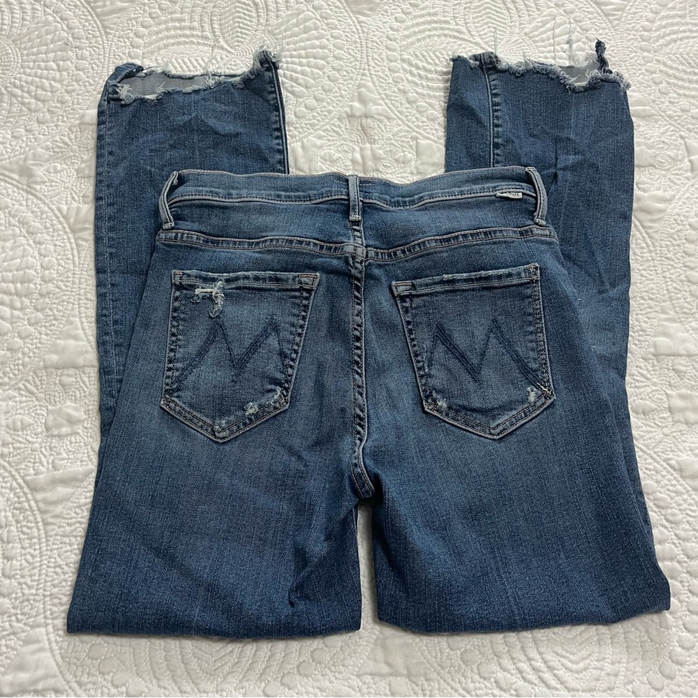 MOTHER Insider Crop Step Chew Denim Jeans High Rise Medium Wash Distressed 27 - Picture 14 of 16